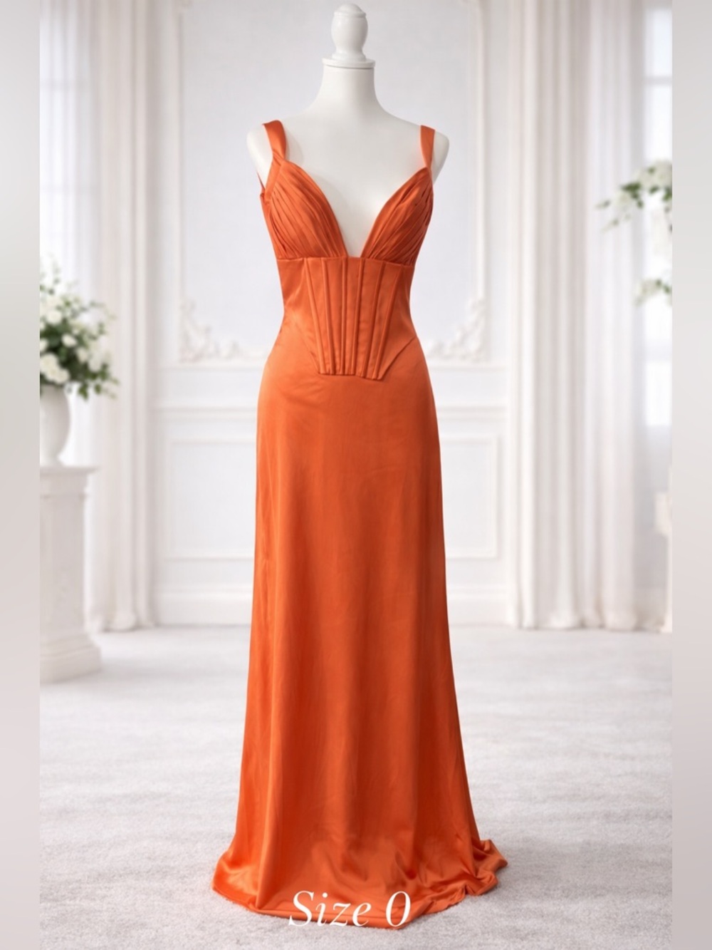 Elegant Orange Satin Evening Gown